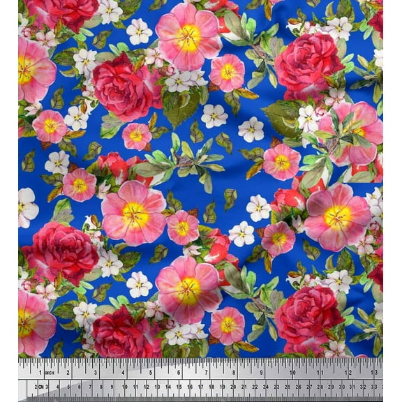 Soimoi Cotton Duck Fabric Leaves,Clematis & Rose Floral Print Fabric by the Yard 42 Inch Wide