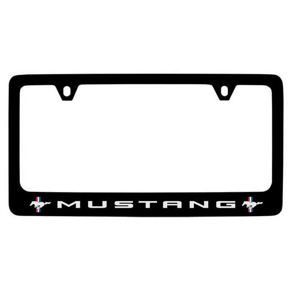 Ford Mustang Pony Black Coated Metal License Plate Frame Holder