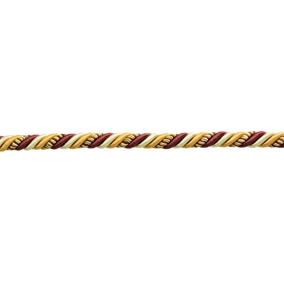 3/8" (1cm) Decorative Twisted 3-ply Rope Cord Trim # 0038NLMLT,, Gold Blood Red #8301 (Dark Red, Beige Gold, White Gold) Sold By The Yard (36"/3 ft/0.9m)