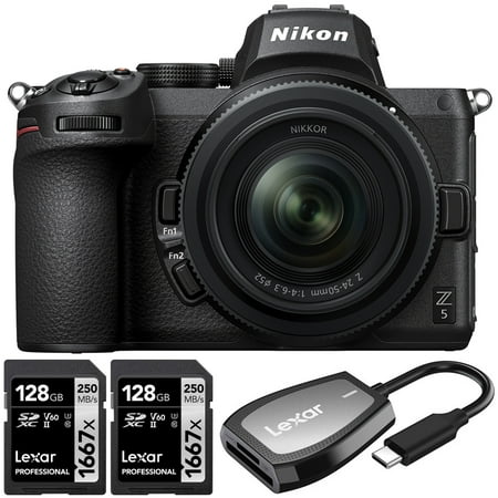 Nikon 1642 Z5 Full Frame Mirrorless Camera Body FX 4K UHD + 24-50mm f/4-6.3 Lens Bundle with 2x Lexar 128GB UHS-II SDXC Memory Card and Pro USB-C Dual-Slot Reader