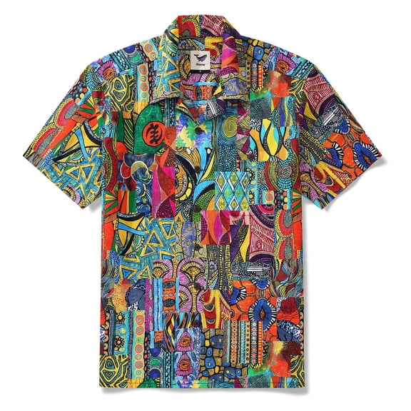 YIUME Men's Hawaiian Shirt Short Sleeve African Art Print Button Down Shirts