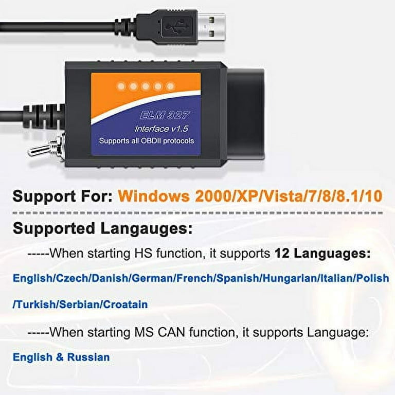 Auto Reader ELM 327 USB V1.5 PIC18F25K80 Chip 16Pin OBD2 Scanner Interface  Cable 