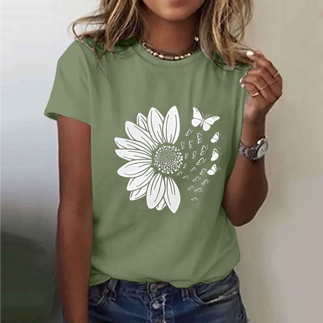 Ovbmpzd Hauts Verts pour Femmes Manches Courtes Confortables Chandail-Over Amusant T-Shirts Graphiques pour Ados m