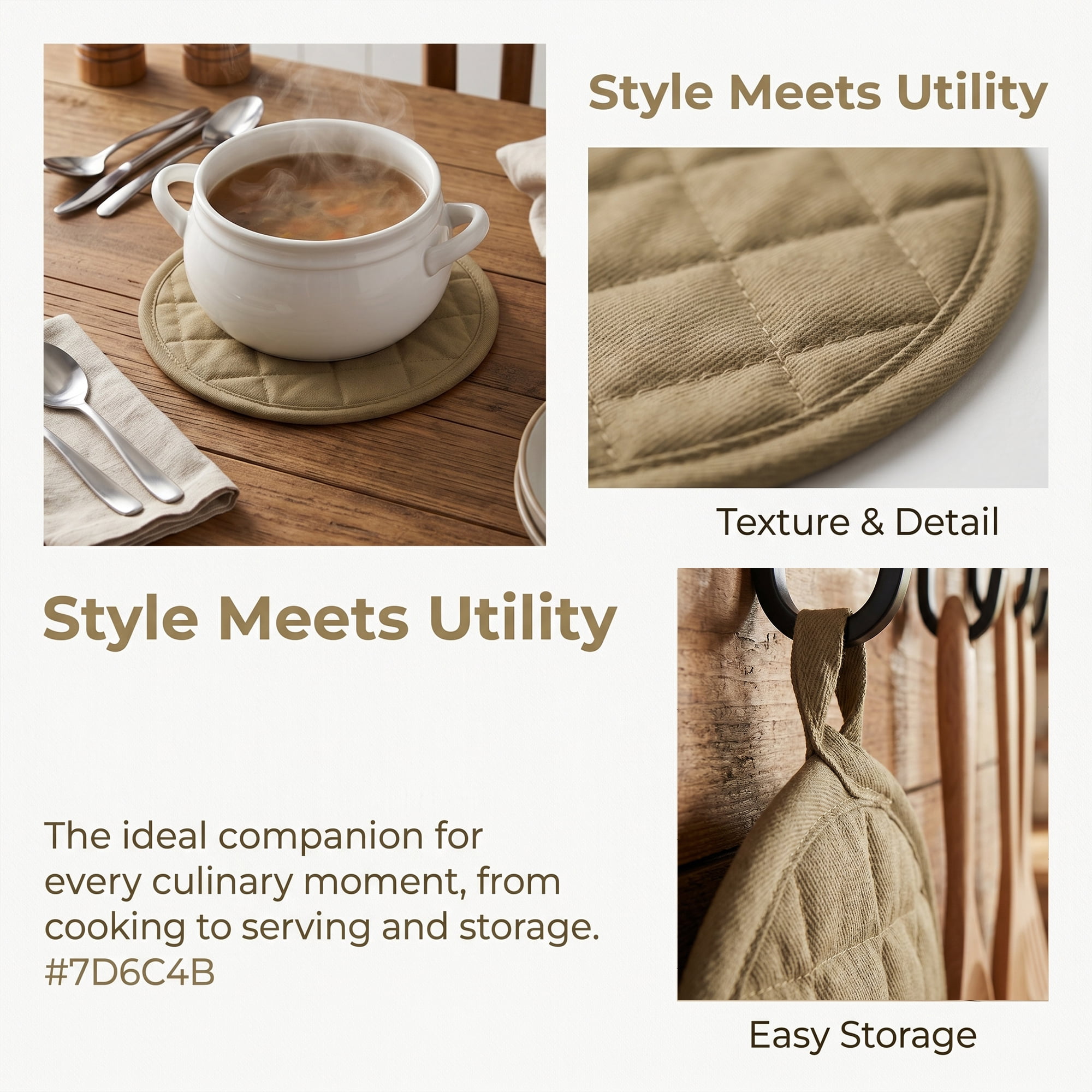 Unique Bargains 2 Pcs Pot Holders Heat Resistant Trivets Non Slip Hot Pads for Kitchen Khaki 7.1"x7.1"