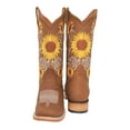 thumbnail image 2 of Women’s Square Toe Leather Cowgirl Cowboy Boot Sunflower Floral Embroidered Western Boots, 2 of 5