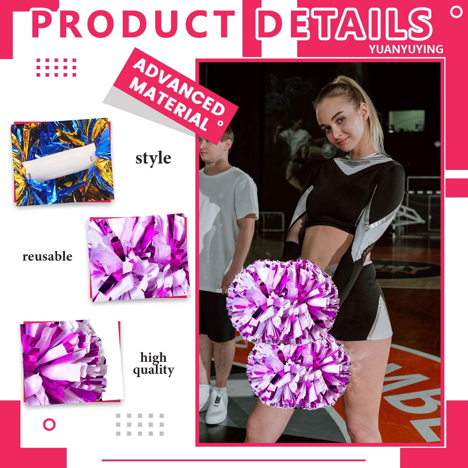 12 Pcs Cheerleading poms,pom poms Cheerleading with Handle Style Cheer Pom Pomsfor Dance, Matches, Team Spirit Sports