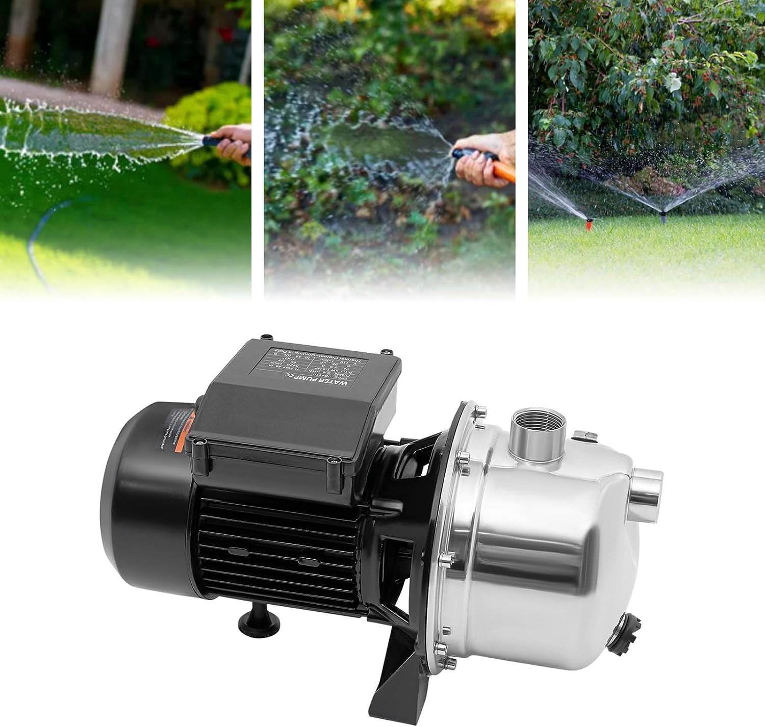 1100W Shallow Well Pump, Garden Jet Pump, 1.5 HP 115V, 1200 GPH 157 ft Head, Stainless Steel Sprinkler Booster Jet Pumps for Garden Lawn Irrigation system, Water Transfer