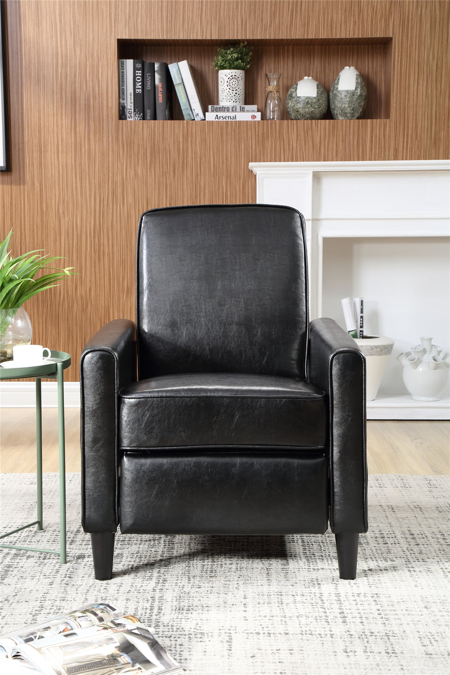 Push Back Faux Leather Recliner Black, Faux Leather Recliners