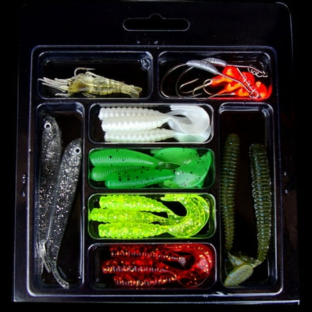 - Mallroom 22Pcs Soft Worm Lures Baits Jigging Tackle Set Fishing Gear Set