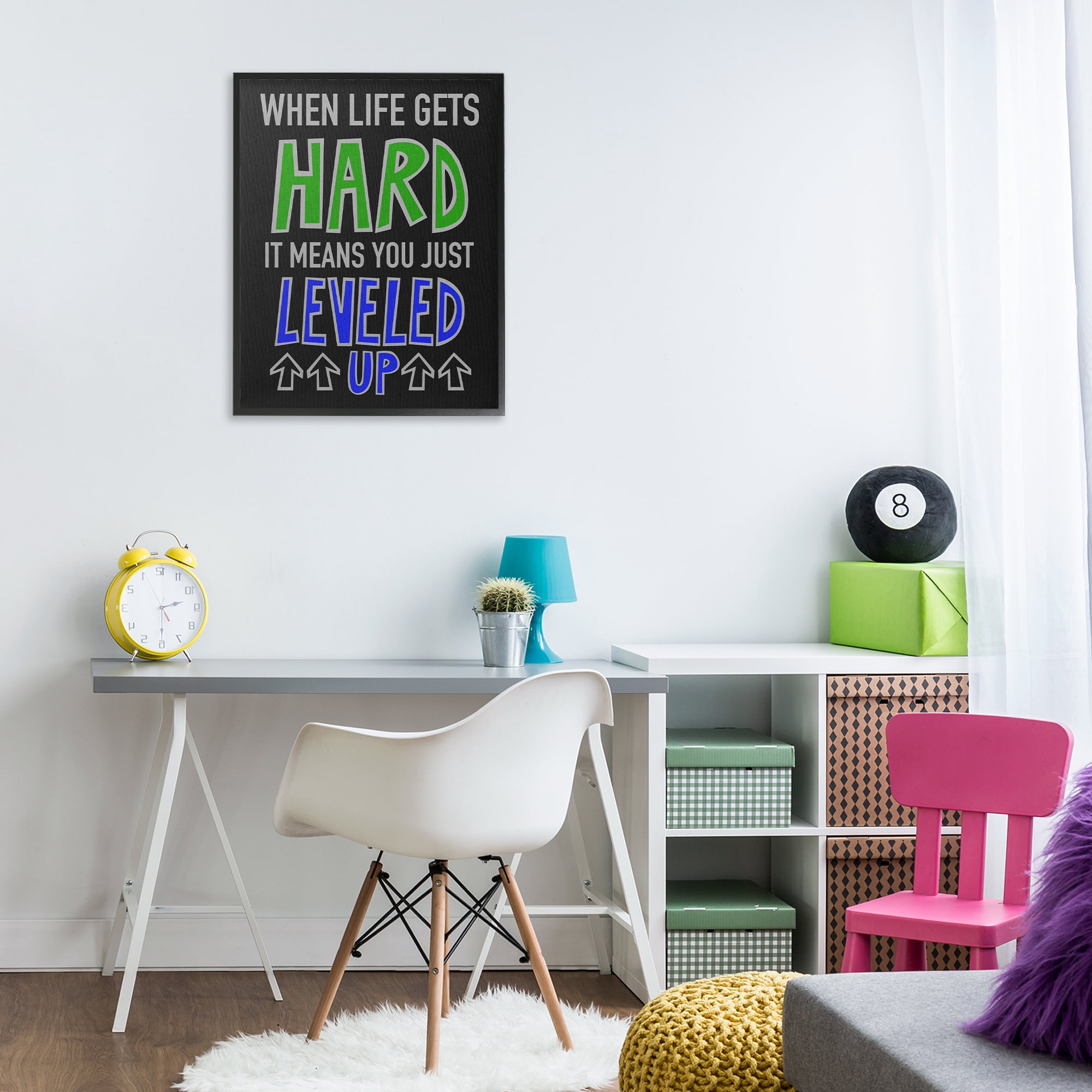 Stupell Industries Leveled Up in Life Typography Painting Black Framed Art Print Wall Art, 24 x 30