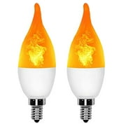 E12 Flame Bulbs 2 Pack, 3 Mode LED Candelabra Flame Light Bulb 1.2 Watt Warm White Chandelier Flame Bulbs,1800k Candle Light Bulbs, Flame Tip for Christmas Party Decorations
