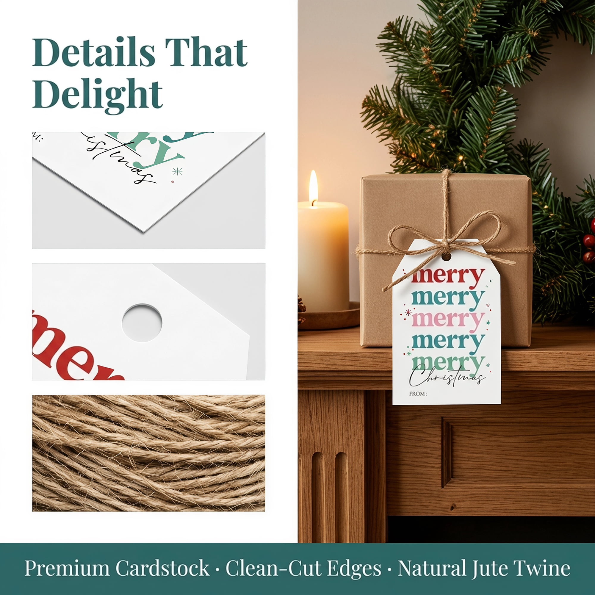 Unique Bargains 100Pcs Thick Gift Wrapping Tags with Twine Multicolor 2" x 3.1"