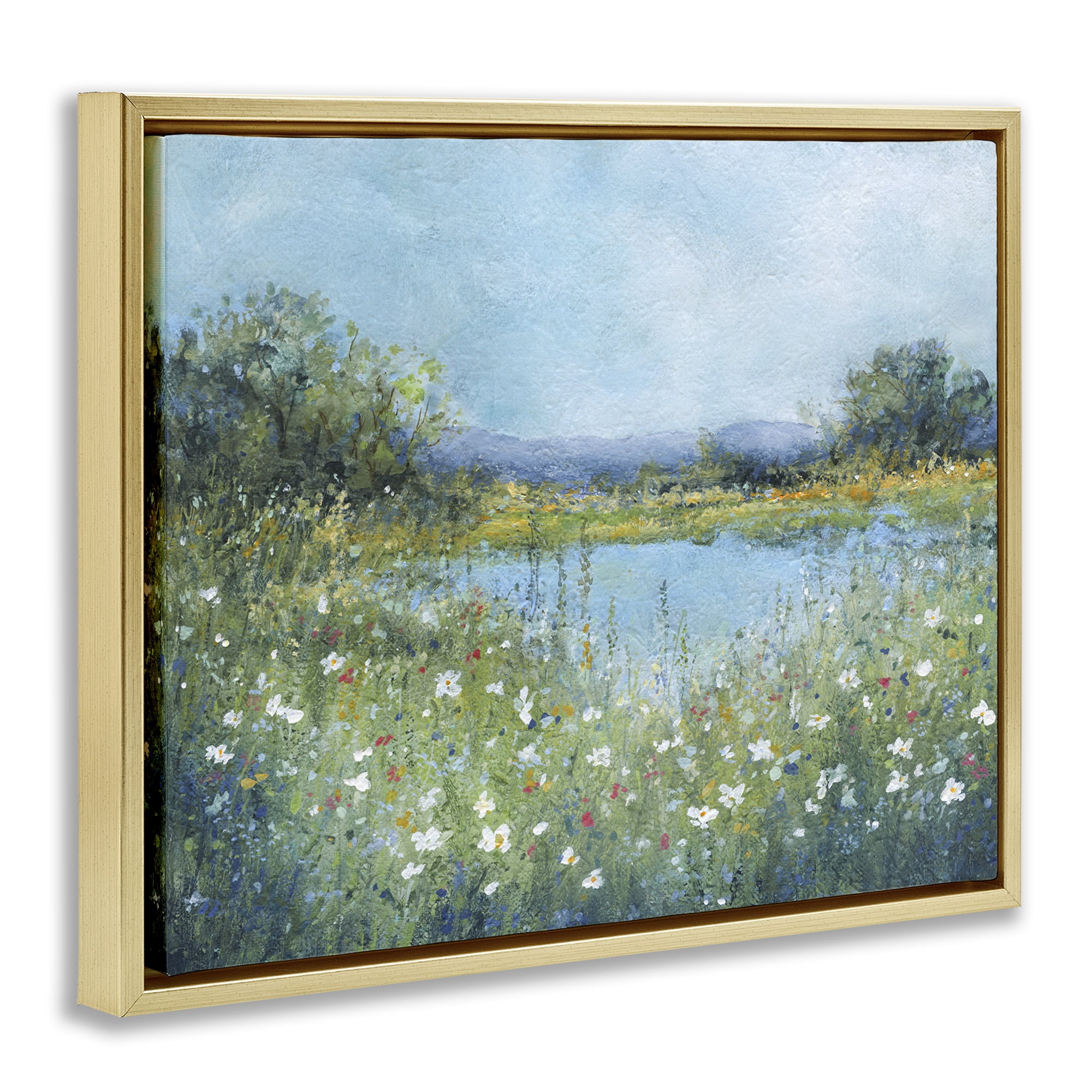 Stupell Industries Impressionist Meadow Surrounding Pond Gold Framed Floater Canvas Wall Art, design by Carol Robinson