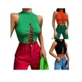 thumbnail image 4 of SAYOO Mujeres Casual Crop Tops, Color Sólido Slim Fit Hollow Out Vendaje Sin Mangas Tank Tops SAYOO Moda, 4 of 4