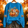 thumbnail image 2 of Halloween Edition Hoodless Sweatshirt for Wear Round Neck Long Sleeve Pullover Cozy Stylish Autumn Seasonal Top for Women Blue L, 2 of 5