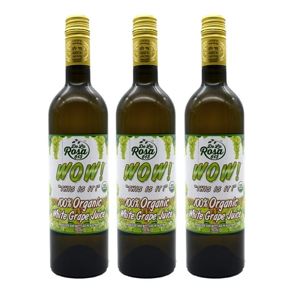 De La Rosa 613 Organic White Grape Juice, Kosher, No Preservatives, 25.4 oz Glass Bottle (Pack 3)