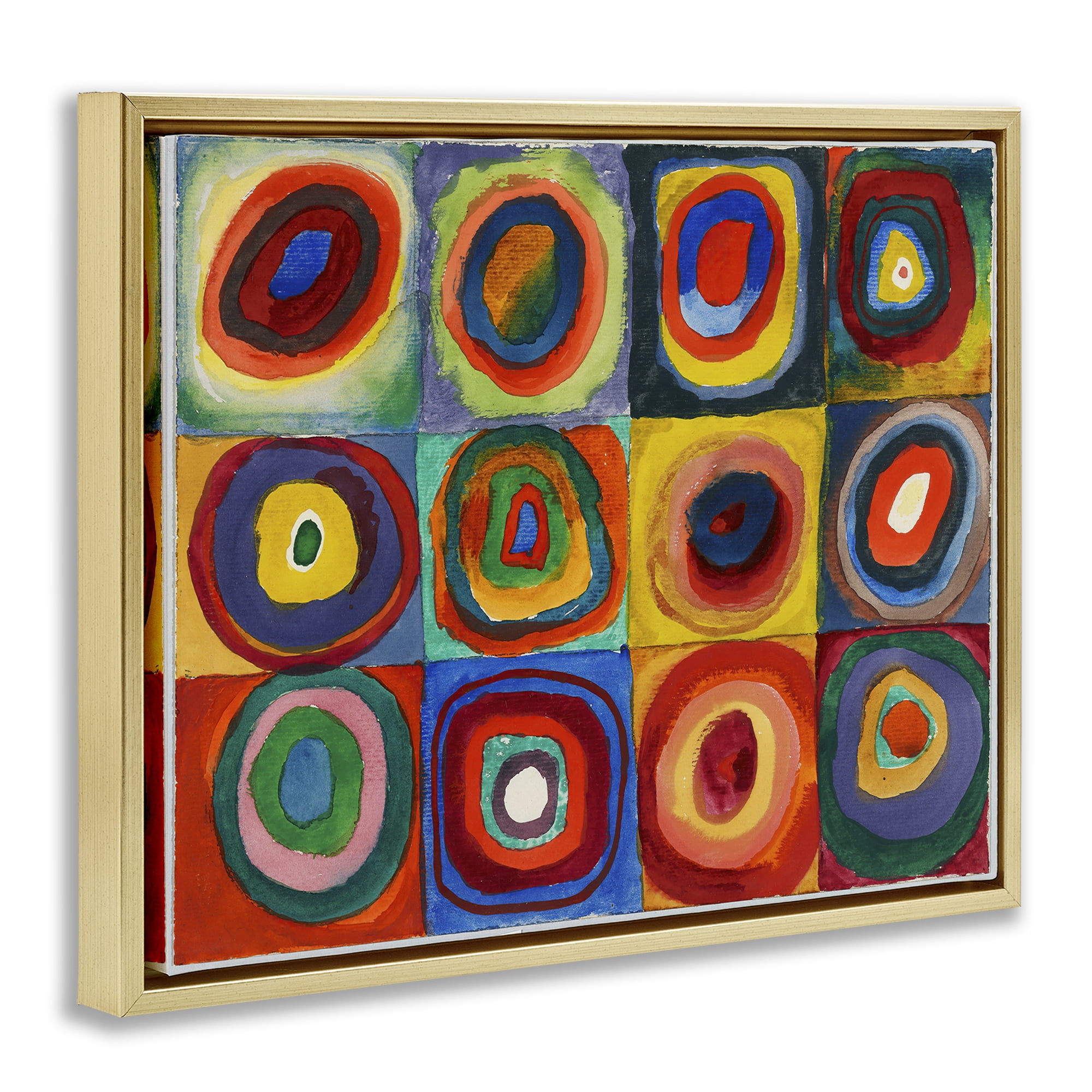 Stupell Industries Kandinsky Classic Circles Abstract Painting Gold Floater Framed Canvas Art Print Wall Art, 31 x 25