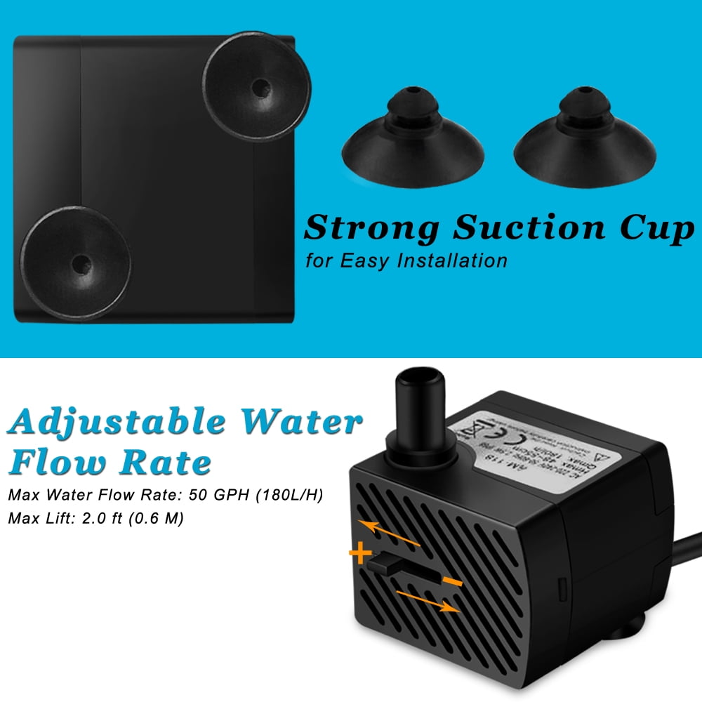 DOMICA 3W 50GPH Mini Submersible Water Pump for Pond, Aquariums, Fish Tank, Fountain, Pet,Hydroponics 110v 60hz