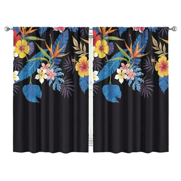 Little Bird, Flower, Black Curtains-blackout Curtains Bedroom Decor Living Room Darkening Grommet Window Drapes 2 Panels Set 52"x 84"