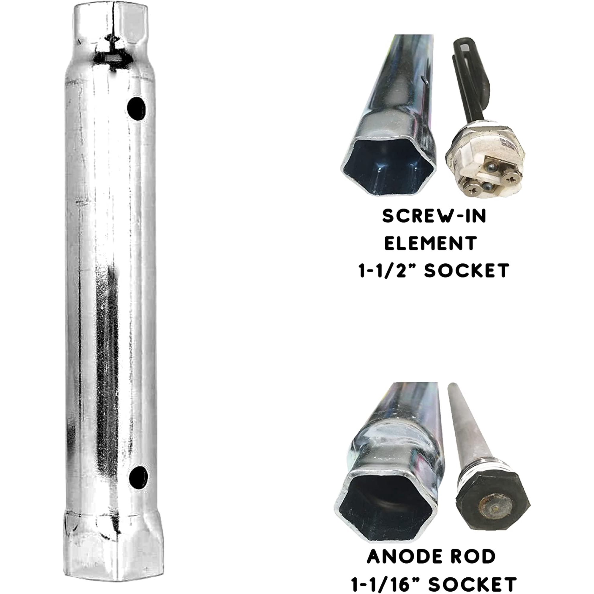 Dual Hex Element u0026 Anode Rod Water Heater Wrench Removal Tool 1-1/16 inch x  1-1/2 inch x 10 inch Length - Walmart.com