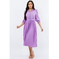 thumbnail image 2 of Pastel by Vivienne Women's Shirt Dress with Pleated Midi Skirt Three-Quarter Sleeve Belt Lavender Medium, 2 of 5
