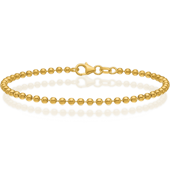 14K Solid Yellow Gold 2.5mm Beaded Ball Chain Bracelet