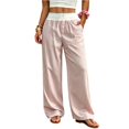 thumbnail image 5 of Striped Wide Leg Lounge Pants for Women High Waist Elastic Waist Casual Pants with Button Detail Loose Fit Trousers, 5 of 5