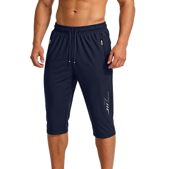 LEKWK Mens Capri Pants Slim Fit Quick-Dry Performance Texture Workout Pants Zipper Pockets Detail Gym Pants Athletic Training 3/4 Length Outfits Wear