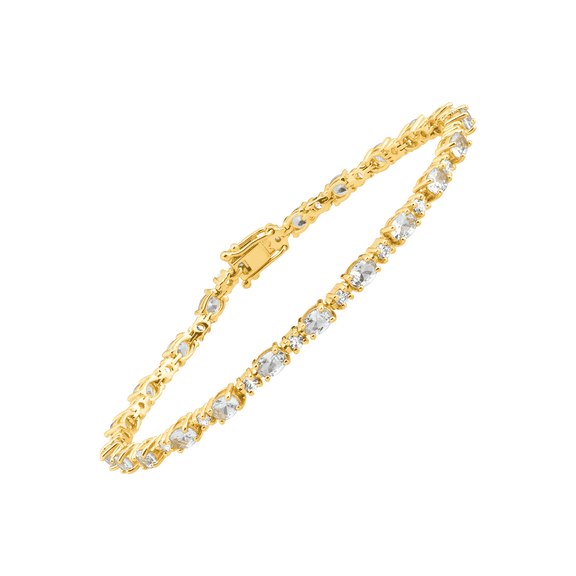Women's Finecraft Simulated Aquamarine Tennis Bracelet with Cubic Zirconia in Yellow Gold-Plated Sterling Silver, 7"