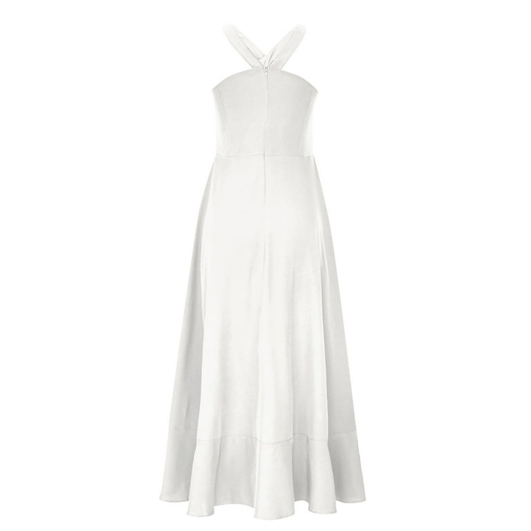 Ryrjj Halter Cocktail Dresses for Women Prom Formal Wedding Bridesmaid Dress Ruffled Maxi High Low Evening Party Dress(White,M), Women's, Size: Medium Ryrjj Halter Cocktail Dresses for Women Prom Formal Wedding Bridesmaid Dress Ruffled Maxi High Low Evening Party Dress(White,M), Women's, Size: Medium