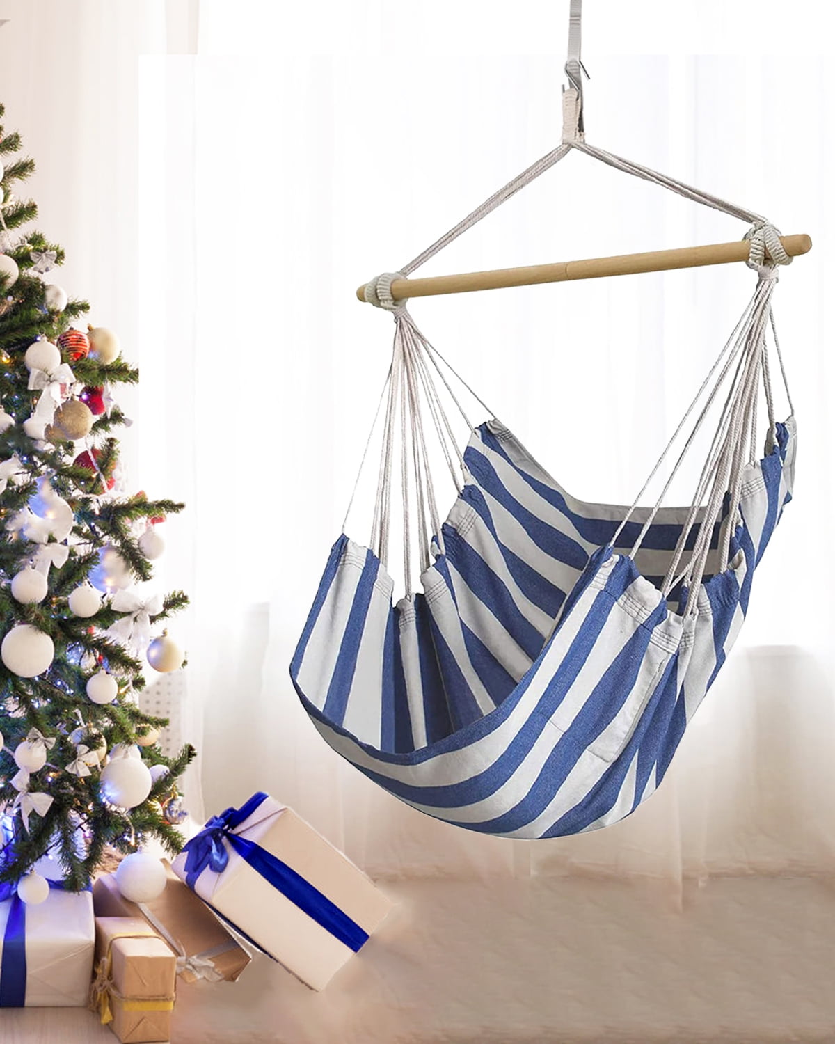 Sunyear Hammock Chair, Blue and White 