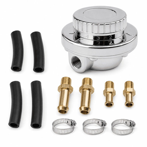 1-5 PSI Adjustable Fuel Pressure Regulator Kit Universal Carburetor Fuel Regulator 150 LPH 8mm Inline Fittings with Hoses Clips For Car Truck Gasoline Carb Engine