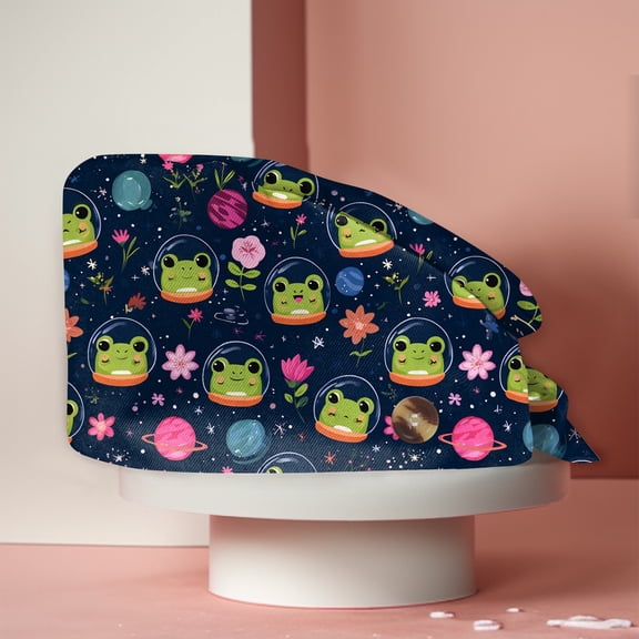 Scrub Caps For Unisex Adjustable Tie Back With Button Cap Cute Printed Breathable Hat