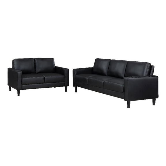 Ruth 2-piece Upholstered Track Arm Faux Leather Sofa Set Black