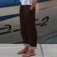 thumbnail image 2 of LNWUY Cotton Linen Pants for Women Fashion Summer High Waist Wide Leg Loose Trousers with Pockets Beach Vacation Clothes Brown XL, 2 of 6