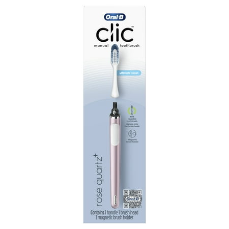 Oral-B Clic Starter Kit Metallic Rose Toothbrush Handle with Oral-B Brush Head and Toothbrush Holder