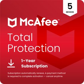 McAfee Total Protection Antivirus & Internet Security Software (Windows, macOS, Android, iOS, ChromeOS) 2026 - 5 Devices - 1-Year Subscription with Auto-Renewal (Digital Download)