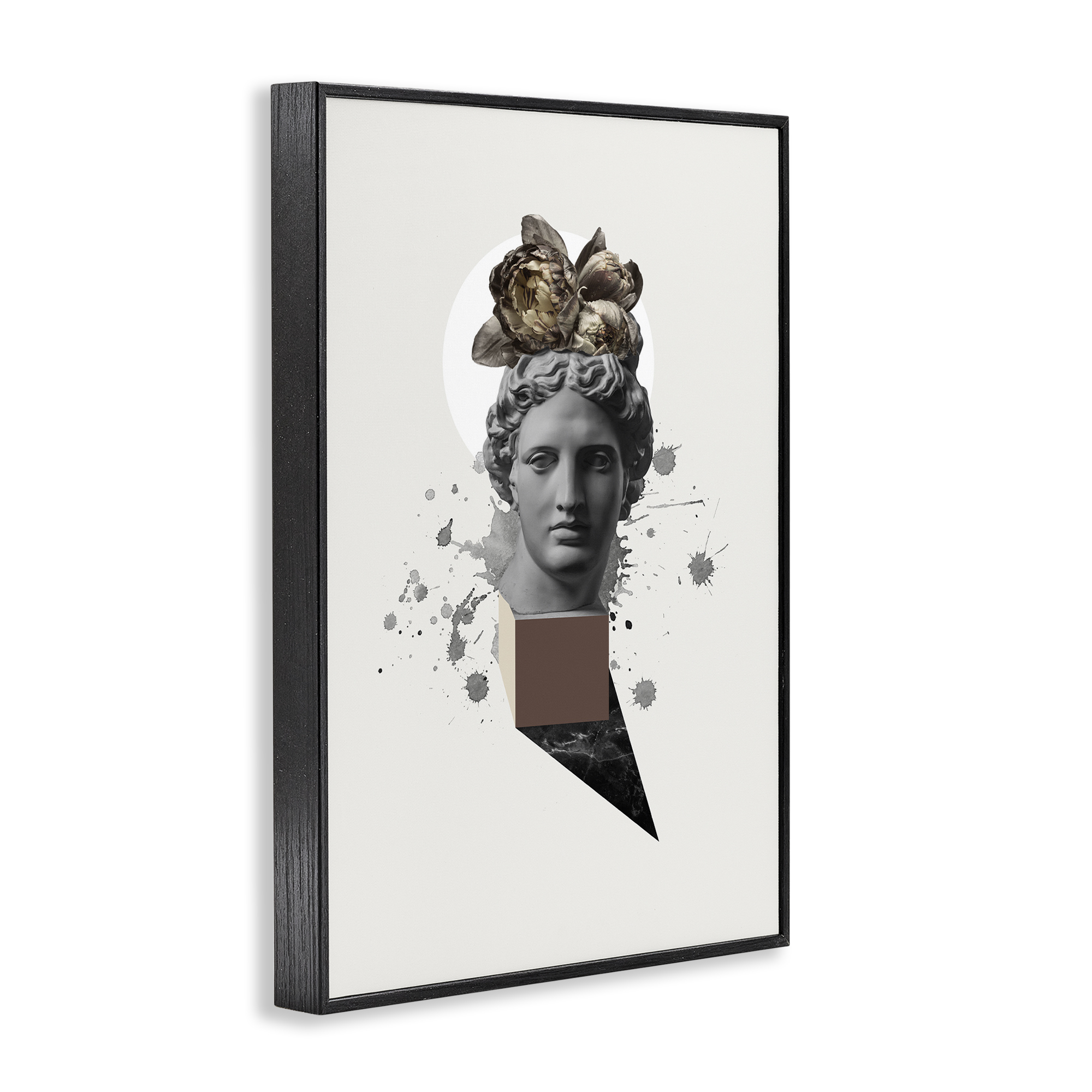 Stupell Industries Modern Statue with Peonies Botanical & Floral Painting Black Framed Art Print Wall Art, 20 x 30