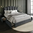 thumbnail image 2 of Home Design Yuma Queen Upholstered Storage Platform Bed Frame with Stepped Headboard Design and Four Under-Drawers, Dark Gray, Easy Assembly, 2 of 6