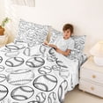 thumbnail image 3 of Castle Fairy Baseball Print King Sheets 4pcs, Sport Theme Bedding, White Black,1 Fitted Sheet, 1 Flat Sheet and 2 Pillowcases, 3 of 6
