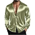 thumbnail image 5 of S-5X Plus Size Silk Satin Shirts for Men Big & Tall Long Sleeve Tshirts Shirt Mens Trendy Solid Color Button-Down Collared Vintage Tees Tops, 5 of 8