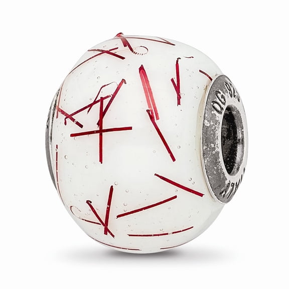 Fancy Bead White Sterling Silver Glass 14.55 mm 11.82 Reflections Withredconfetti Bead