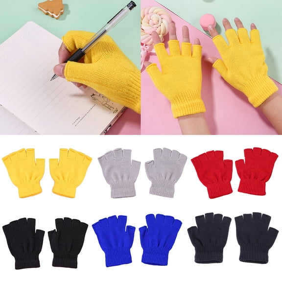 lixuesong 1/6 Pairs Men Women Unisex Winter Knitted Half Finger Gloves Simple Solid Color Warm Fingerless Stretchy Wrist Length Typing Mittens Hand Warmer
