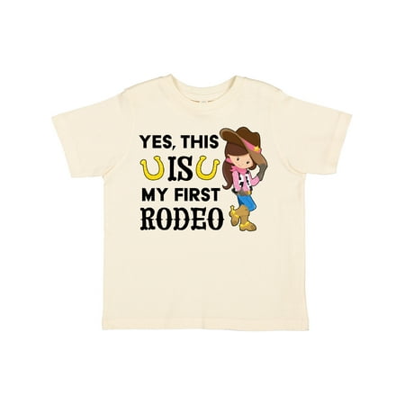 

Inktastic Yes This is My First Rodeo- Cowgirl in Hat and Boots Gift Toddler Toddler Girl T-Shirt