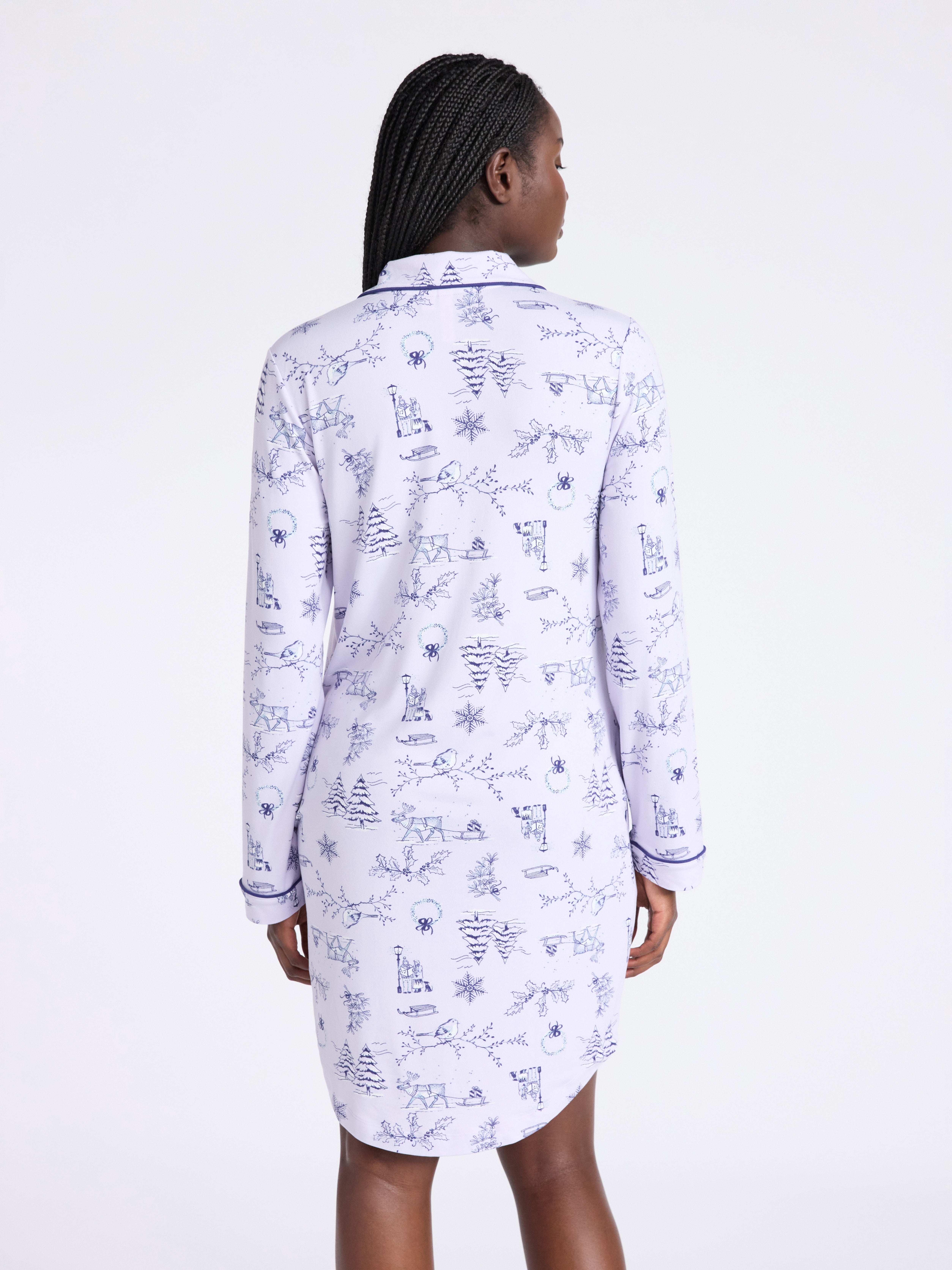 Joyspun Women's Dreamy Soft Collection Notch Collar Sleepshirt with Long Sleeves, Sizes S-4X
