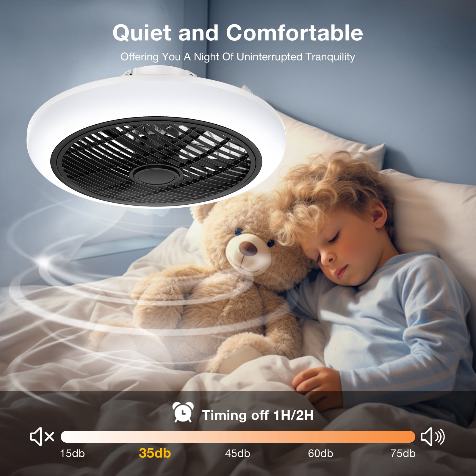 BLITZWILL 18in Ceiling Fan with Light, 6-Speed Reversible, Dimmable LED Timing with Remote & APP Control, Modern Bladeless Flush Mount Ceiling Fan, Black