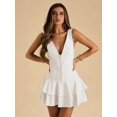 thumbnail image 4 of White Women's Solid Color Deep V-Neck Ruffle Hem Sleeveless Dress, Dresses, 4 of 6