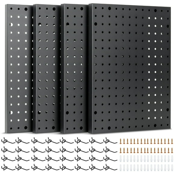 Heavy Duty 4-Panel Pegboard Wall Organizer with 32 Peg Hooks