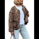 thumbnail image 1 of Chaqueta Acolchada Corta para Mujer, Ligera, con Estampado de Leopardo, Abierta Al Frente, Tipo Cárdigan, Abrigo Exterior. Marrón XL, 1 of 9