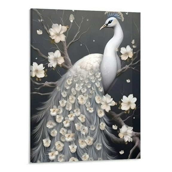 Shiartex Canvas Wall Art Fall Decor White Peacock 16x20in for Living Room Bedroom 16x20in